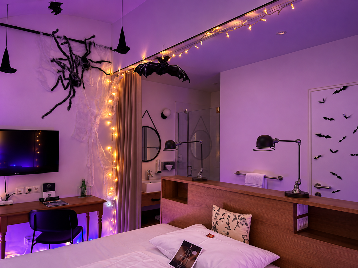 Dekoriertes Halloween Zimmer Thema Spinnen Dekoriertes Halloween Zimmer Thema Spinnen