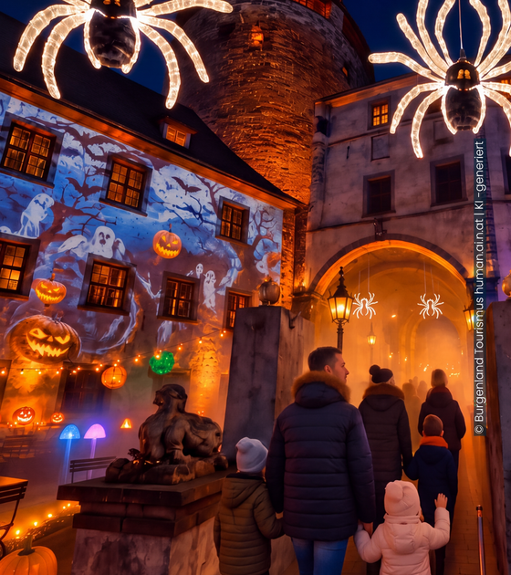 Magische Beleuchtung und fantastische Fabelwesen auf Burg Schlaining (c) Burgenland Tourismus_hum.ai.n.at_KI-generiert Magische Beleuchtung und fantastische Fabelwesen auf Burg Schlaining (c) Burgenland Tourismus_hum.ai.n.at_KI-generiert