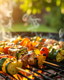 gegrillte Spieße auf einerm Grill gegrillte Spieße auf einerm Grill