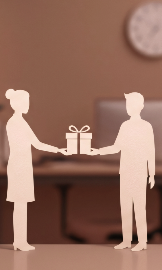 Ein Mann gibt einer Frau ein Geschenk.