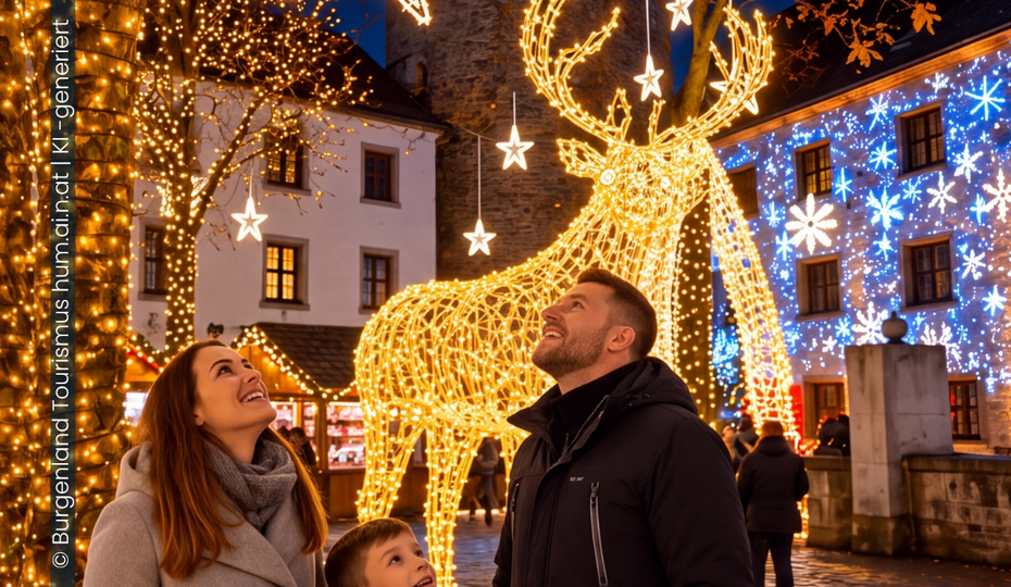 Festliche Beleuchtung und Ausstellung im Winterwunder Schlaining (c)Burgenland Tourismus_hum.ai.n.at_KI-generiert