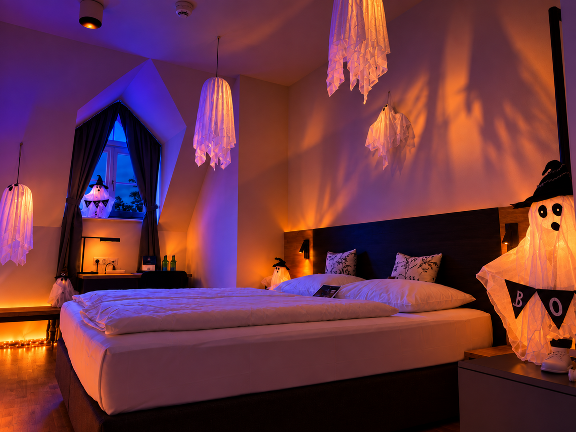 Dekoriertes Halloween Zimmer mit Geistern Dekoriertes Halloween Zimmer mit Geistern