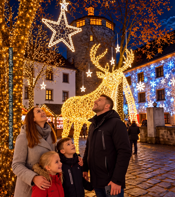 Festliche Beleuchtung und Ausstellung im Winterwunder Schlaining (c) Burgenland Tourismus_hum.ai.n.at_KI-generiert