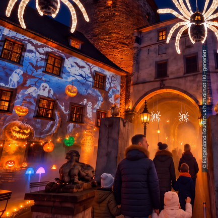Magische Beleuchtung und fantastische Fabelwesen auf Burg Schlaining (c) Burgenland Tourismus_hum.ai.n.at_KI-generiert Magische Beleuchtung und fantastische Fabelwesen auf Burg Schlaining (c) Burgenland Tourismus_hum.ai.n.at_KI-generiert